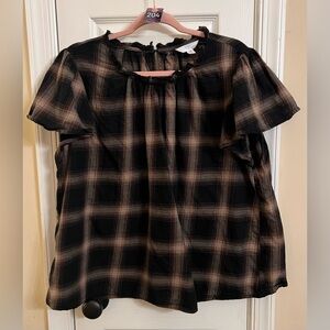 Time and Tru Black and Tan Checkered Blouse